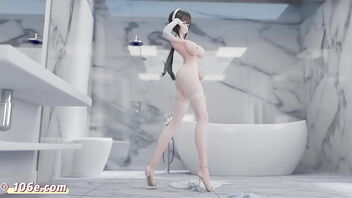 3D animated nude dance in the fashion of TikTok with Azur Lane's Zhenhai girl