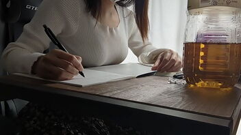 A petite and rather pervy Chinese school chick has trouble concentrating on her studies because she likes to pleasure herself.