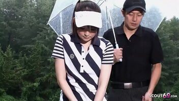 Young Japanese schoolgirl tempted by older golf instructor for sex