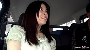 Madoka Araki’s hairy pussy and Japanese look seduces a stranger in a car.