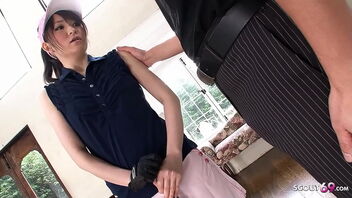 A seductive teacher seduce a Japanese teenager to give him a suck job during a game of golf.