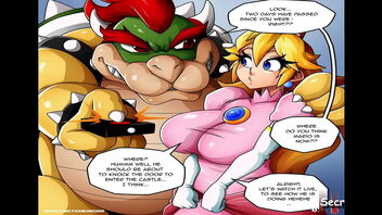 Princess Peach's anal scene with Bowser while Mario rescues her in a cartoon parody.