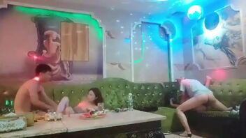 Kinky gang lovemaking in a Asian KTV bar