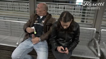 Public pervert gives rough handjob to unsuspecting chick