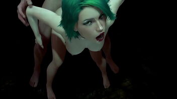 Hot green-haired girl has rough 3D sex from behind